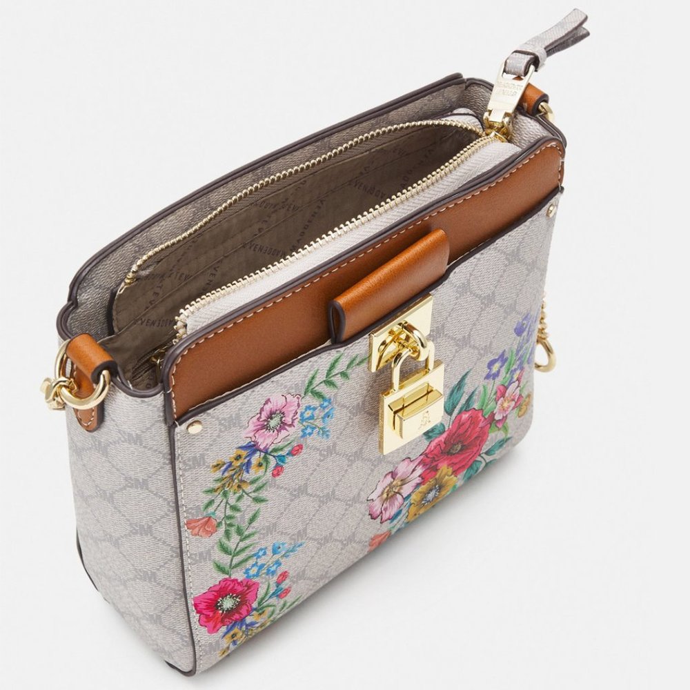 Bag FLORAL pattern STEVE MADDEN Crossbody leather strap with gold chain